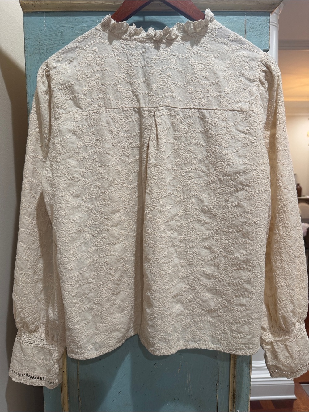 Calypso St Barth Cotton Eyelet Lace Blouse Top Cream Romantic Cottagecore L - Picture 2 of 13